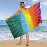 Aperturee - Aperturee Colorful Rainbow Sunrise Custom Name Beach Towel